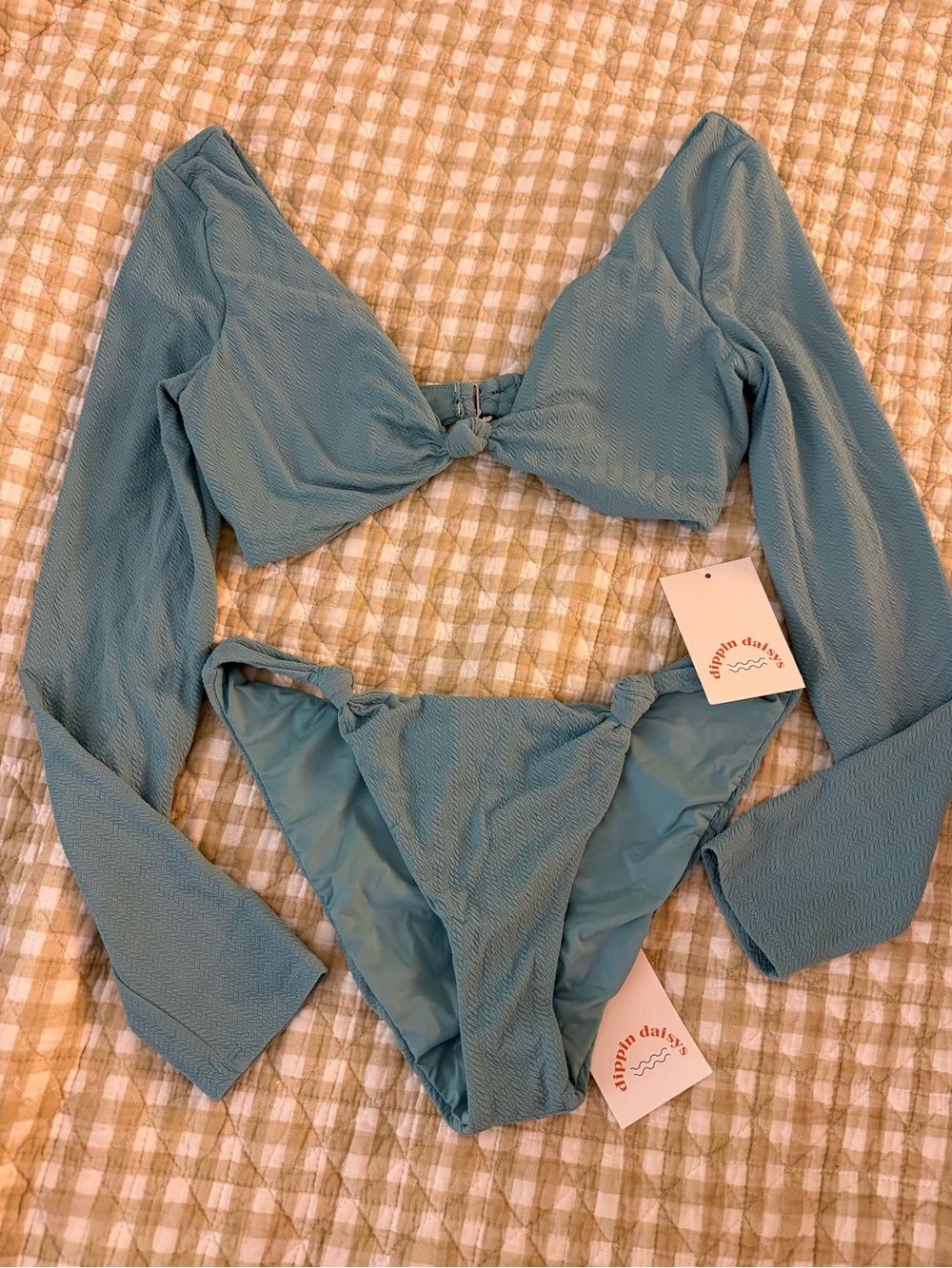 Dippin' Daisy's Textured Light Blue Long Sleeve Bikini Set